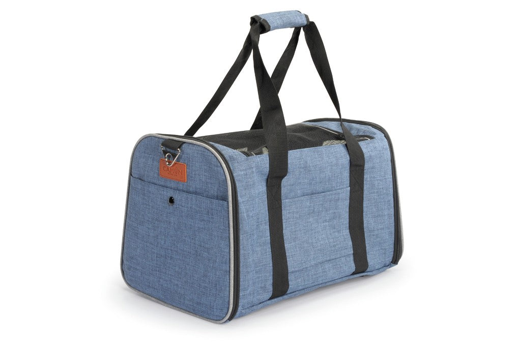 Trasportino Camon Denim 44x28x28 cm per cani e gatti di piccola taglia con tracolla e aperture multiple Trasportino Camon Denim 44x28x28 cm per cani e gatti di piccola taglia con tracolla e aperture multiple